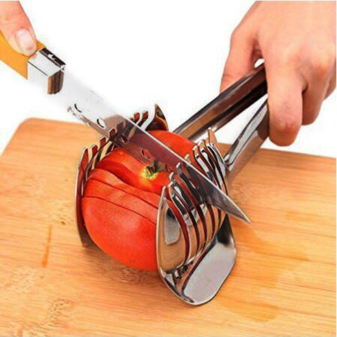 Tomato Slicer Lemon Cutter Handheld Round Fruit Tongs Stainless Steel Onion Holder Cutting Aid Gadgets Tool